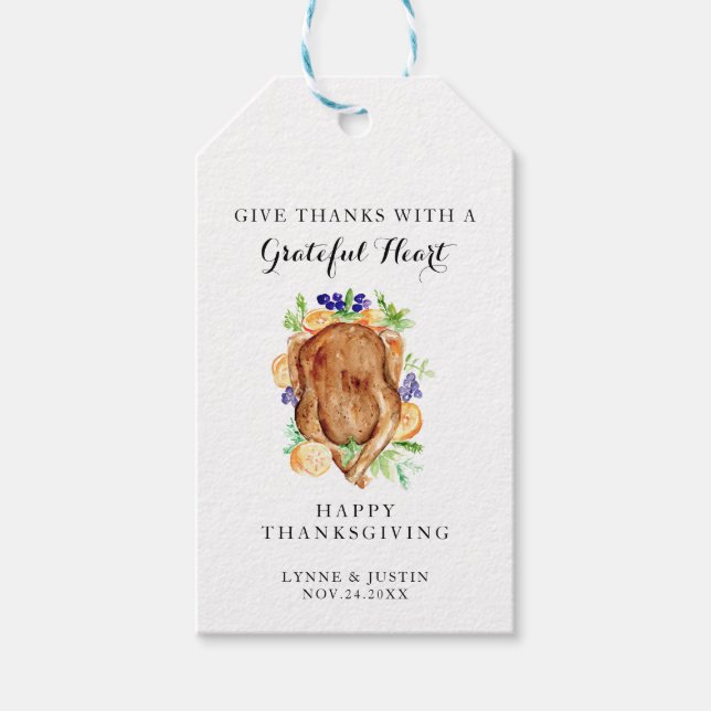 Elegantes Thanksgiving-Dinner, Dankbarkeit zeigen, Geschenkanhänger (Vorderseite)
