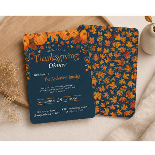 Elegantes Thanksgiving-Dinner-Kürbis-Herbstblätter Einladung