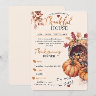 Elegantes Thanksgiving-Dinner-Kürbis-Herbstblätter Einladung