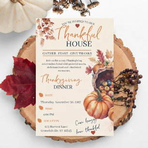 Elegantes Thanksgiving-Dinner-Kürbis-Herbstlaub Einladung