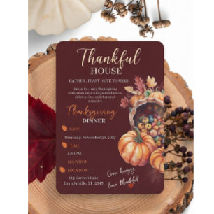 Elegantes Thanksgiving-Dinner-Kürbis-Herbstlaub Einladung