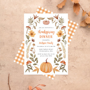 Elegantes Thanksgiving-Dinner-Kürbis-Herbstlaub Einladung