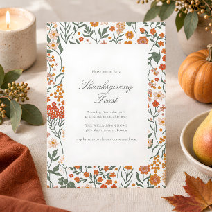 Elegantes Thanksgiving-Dinner-Wildblumen-Skript He Einladung