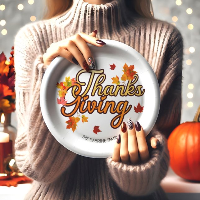 Elegantes Thanksgiving-Laub Herbst Herbst  Pappteller (Von Creator hochgeladen)