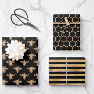 Elegantes Thema für schwarze und goldene Bienen  Geschenkpapier Set