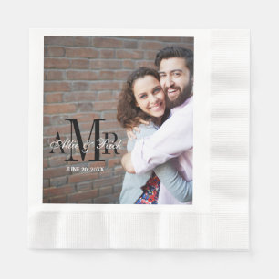 Elegantes Three Initials Foto Wedding Paper Napkin Serviette