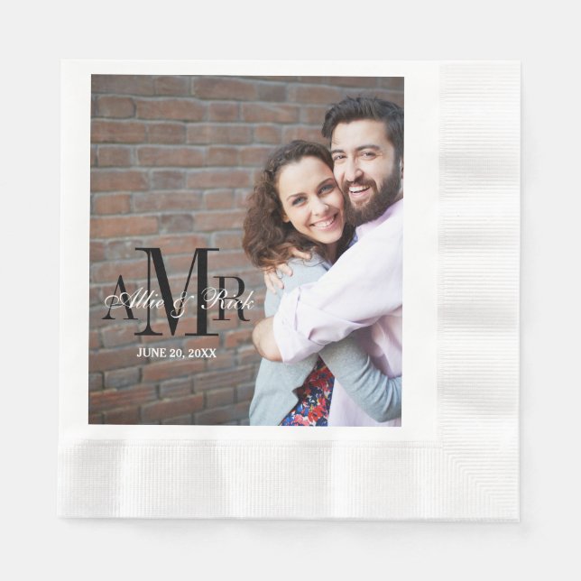 Elegantes Three Initials Foto Wedding Paper Napkin Serviette (Vorderseite)