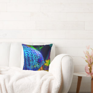 Elegantes Throw Kissen - Blauer tropischer Fisch