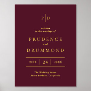 Elegantes tiefes Burgunderrot klassisches Hochzeit Foliendrucke