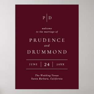 Elegantes tiefes Burgunderrot klassisches Hochzeit Poster