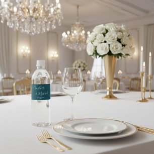 Elegantes, tiefes Türkis-Script Minimalistische Ho Wasserflaschenetikett