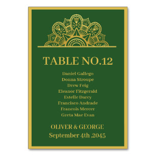 Elegantes Tiefgrünes und Gold Mandala Indische Hoc Tischnummer