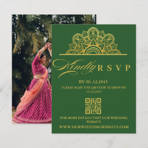 Elegantes tiefgrünes und goldenes Mandala indische RSVP Karte