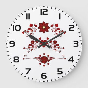 Elegantes tiefrotes florales Gedeihen Große Wanduhr