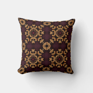 Elegantes, tiefrotes goldfarbenes arabesque Muster Kissen