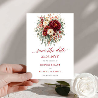 Elegantes Tiefrotes Herbstgold Save-the-Date Save The Date