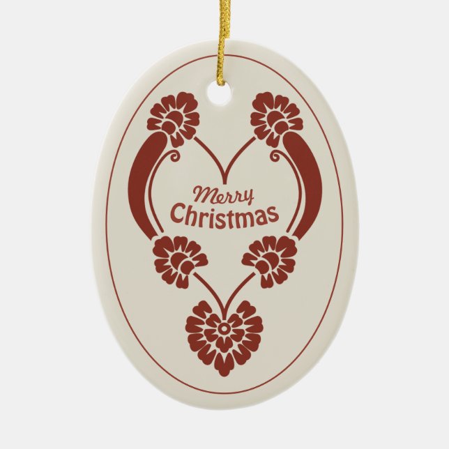 Elegantes tiefrotes Weihnachtsherz CC1069 Keramik Ornament (Vorne)