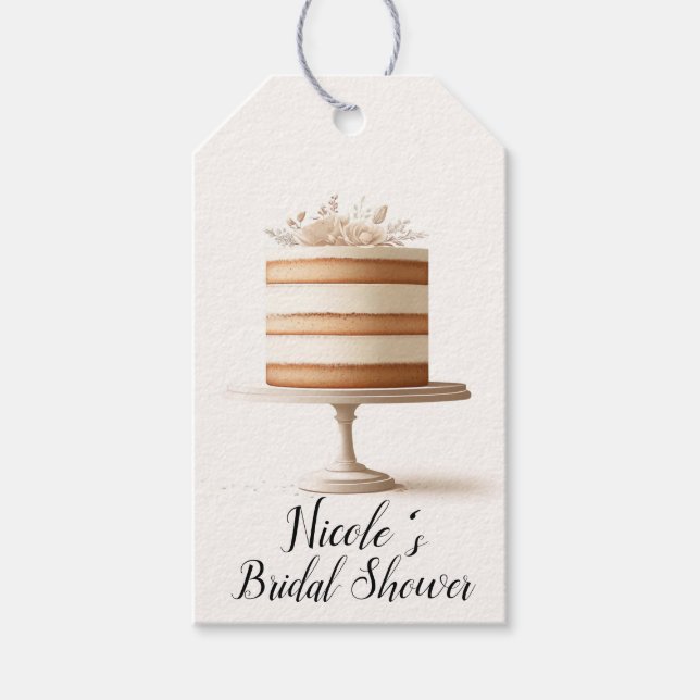 Elegantes Tier White Floral Cake Brautparty Geschenkanhänger (Vorderseite)