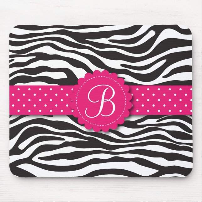 Elegantes Tierdruckzebra-Monogramm-Girly Rosa Mousepad (Vorne)