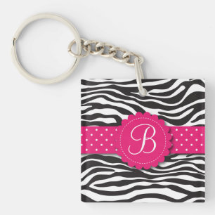 Elegantes Tierdruckzebra-Monogramm-Girly Rosa Schlüsselanhänger