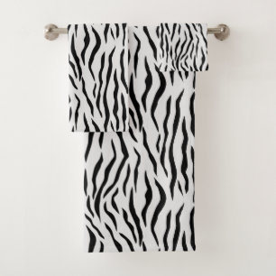 Elegantes Tigermuster in Schwarz und Hellgrau Badhandtuch Set