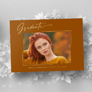 Elegantes Tintenmanuskript-Foto Grad burnt orange Folieneinladung