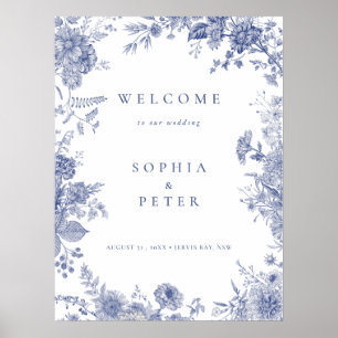 Elegantes Toile Begrüßungszeichen von Blue Floral Poster