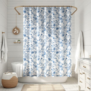 Elegantes Toile-Blumenmuster Blau und Weiß Duschvorhang