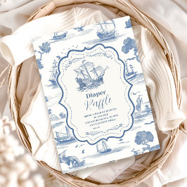 Elegantes Toile Nautical Baby Shower Diapper Raffl Begleitkarte
