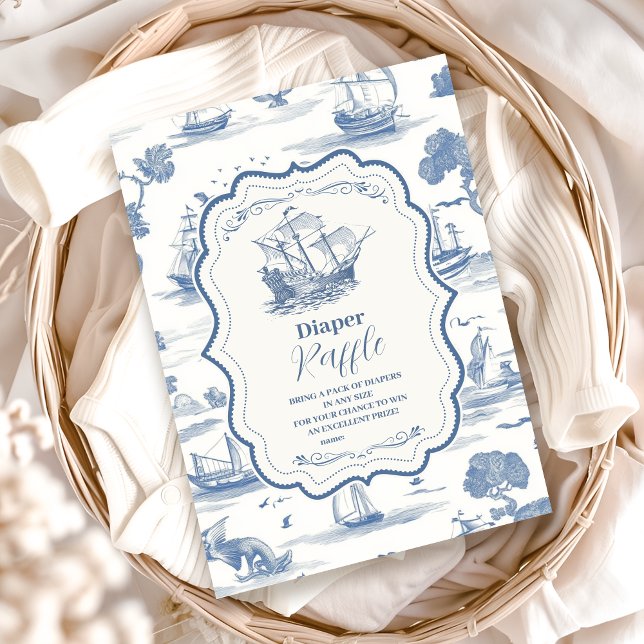 Elegantes Toile Nautical Baby Shower Diapper Raffl Begleitkarte (Von Creator hochgeladen)