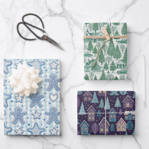 Elegantes Toile-Weihnachts-Winter-Feiertagsmuster Geschenkpapier Set