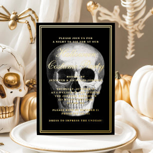 Elegantes Totenkopf-Halloween-Kostenüm Party Gold Folieneinladung