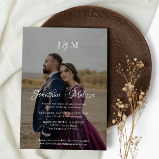 Elegantes transparentes Foto Overlay Monogram Wedd Einladung