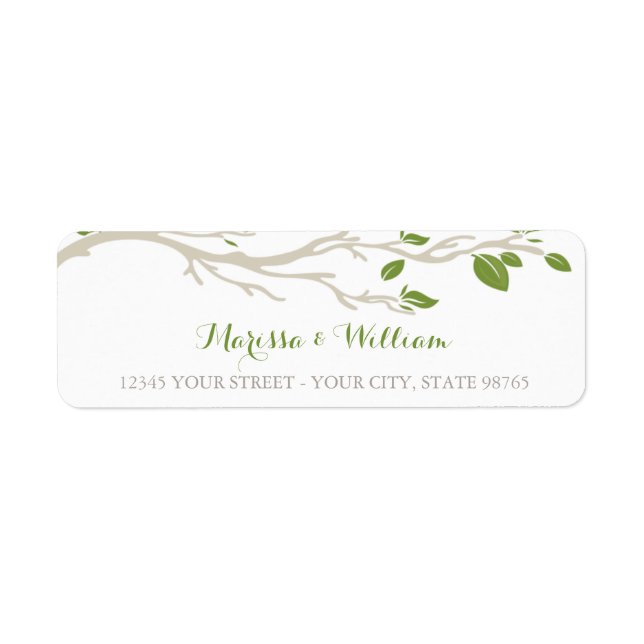 Elegantes Tree Branch Green/Beige Address Label (Vorne)