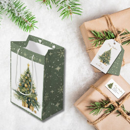 Elegantes Tree Watercolor Gold Glittery-Geschenk Mittlere Geschenktüte