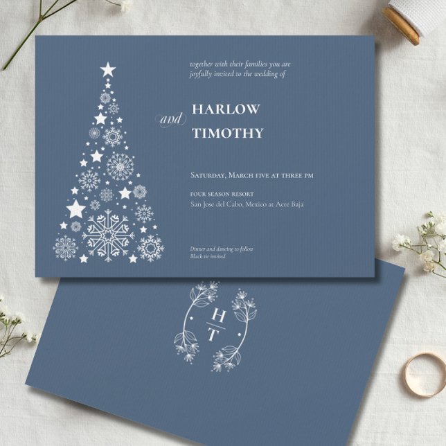 Elegantes Tree Winter Holiday Floral Wappen Hochze Einladung (Elegant Tree Winter Holiday Floral Crest Wedding Invitation)