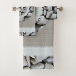 Elegantes trendiges Muster aus schönen grauen Kies Badhandtuch Set