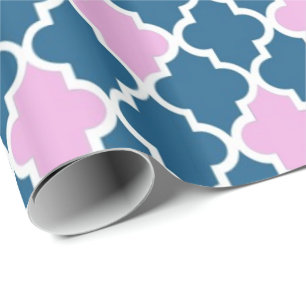 Elegantes, trendiges Navy Blau, rosa Vierpass Geschenkpapier