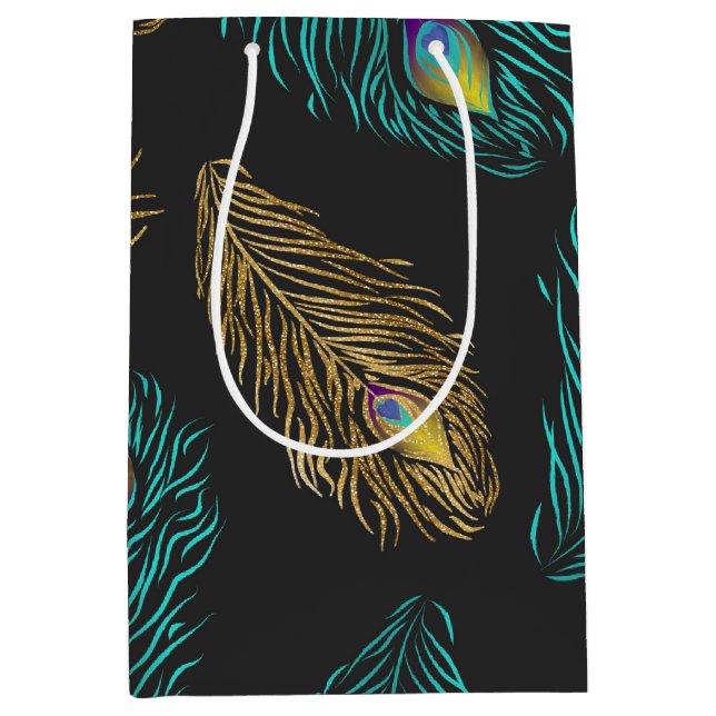 Elegantes trendiges Pfauenfeathuster Mittlere Geschenktüte (Vorderseite)