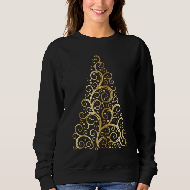 Elegantes trendy Golden Christmas Tree Sweatshirt (Vorderseite)