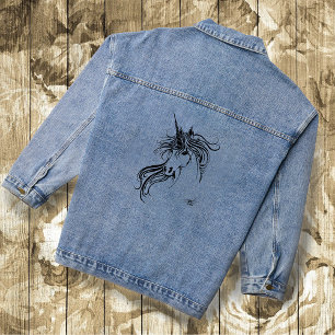 Elegantes Tribal-Einhorn Schwarze Tinte Fantasy  Jeansjacke