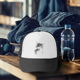 Elegantes Tribal Einhorn schwarze Tinte Fantasy Truckerkappe