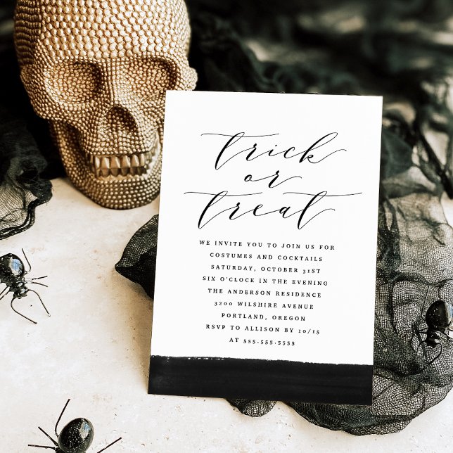 Elegantes Trick oder Treat Script-Halloween-Party Einladung (Von Creator hochgeladen)
