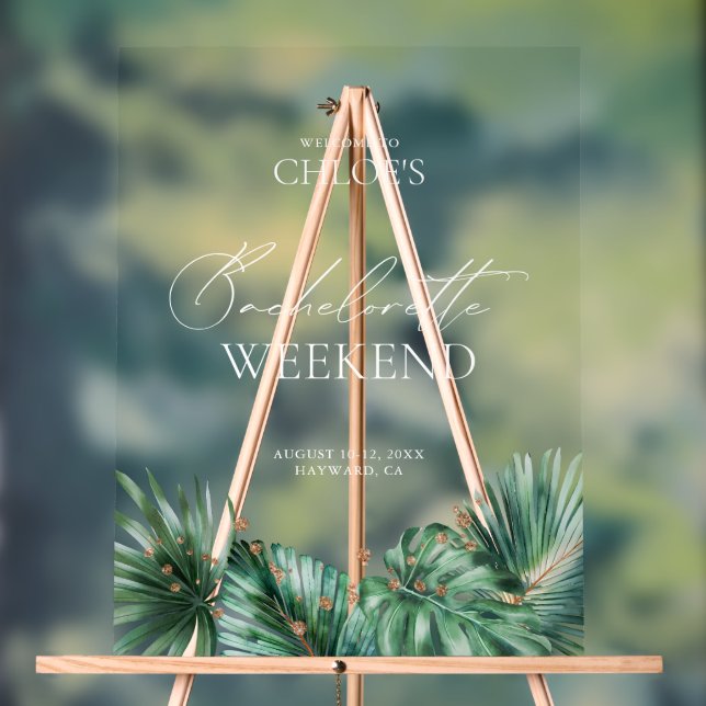 Elegantes Tropical Bachelorette Akryllisches Begrü Acrylschild (Neutral)