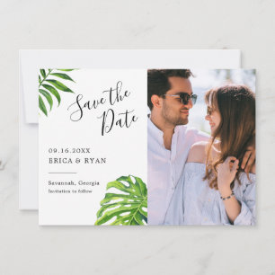Elegantes Tropical Blätter Foto Save the Date