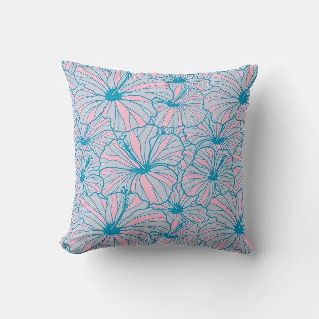 Elegantes Tropical Blue Floral Hibiskus Muster| Kissen (Vorderseite)