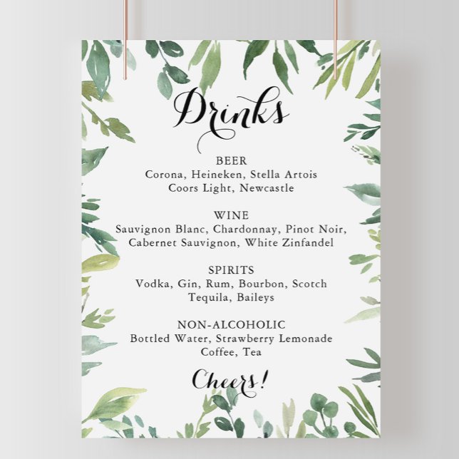 Elegantes Tropical Green Wedding Drinks Menü Zeich Poster (Von Creator hochgeladen)
