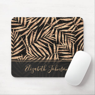 Elegantes Tropical Palm Blätter Schwarzes Design Mousepad
