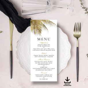 Elegantes Tropical Palm Tree Beach Wedding Menü Einladung