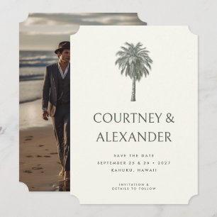 Elegantes Tropical Vintag Palm Foto Hochzeit Save The Date